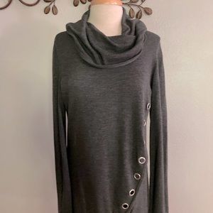 Knit grey tunic with metal grommet trim.   Size L